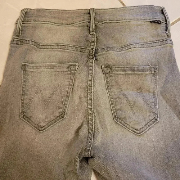 MOTHER Swooner Supermoon Stripe Skinny High Rise Jeans Grey Stretch - Picture 5 of 13